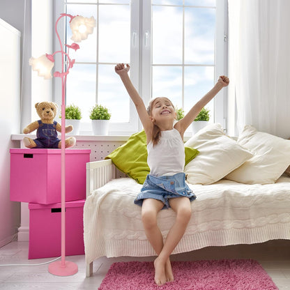 Pink Flower Floor Lamp, Floral Standing Lamp with 2 LED 5W Blubs, Foot Switch, Modern Corner Tall Lamp with Acrylic Shade, Girls Cute Floor Lamp for Living Room Bedroom Office Kids Reading