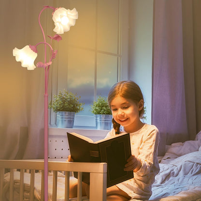 Pink Flower Floor Lamp, Floral Standing Lamp with 2 LED 5W Blubs, Foot Switch, Modern Corner Tall Lamp with Acrylic Shade, Girls Cute Floor Lamp for Living Room Bedroom Office Kids Reading