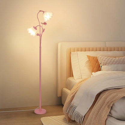Pink Flower Floor Lamp, Floral Standing Lamp with 2 LED 5W Blubs, Foot Switch, Modern Corner Tall Lamp with Acrylic Shade, Girls Cute Floor Lamp for Living Room Bedroom Office Kids Reading