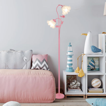 Pink Flower Floor Lamp, Floral Standing Lamp with 2 LED 5W Blubs, Foot Switch, Modern Corner Tall Lamp with Acrylic Shade, Girls Cute Floor Lamp for Living Room Bedroom Office Kids Reading