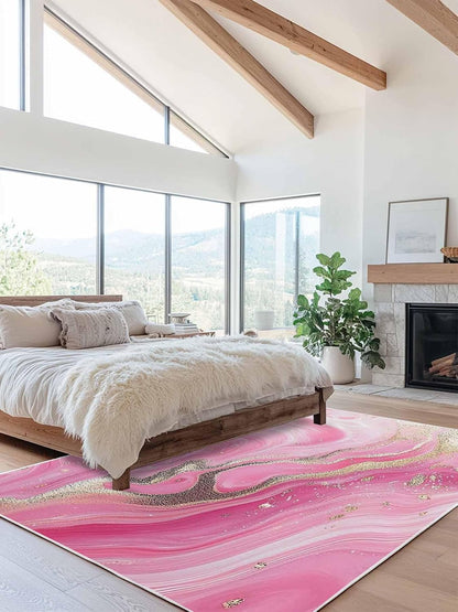 2.7'x5' Area Rugs Living Room Rug Minimalist Style Modern Pink Waves Washable Soft Fluffy Large Rug Abstract Art Non-Slip Floor Carpet for Bedroom Home Decor