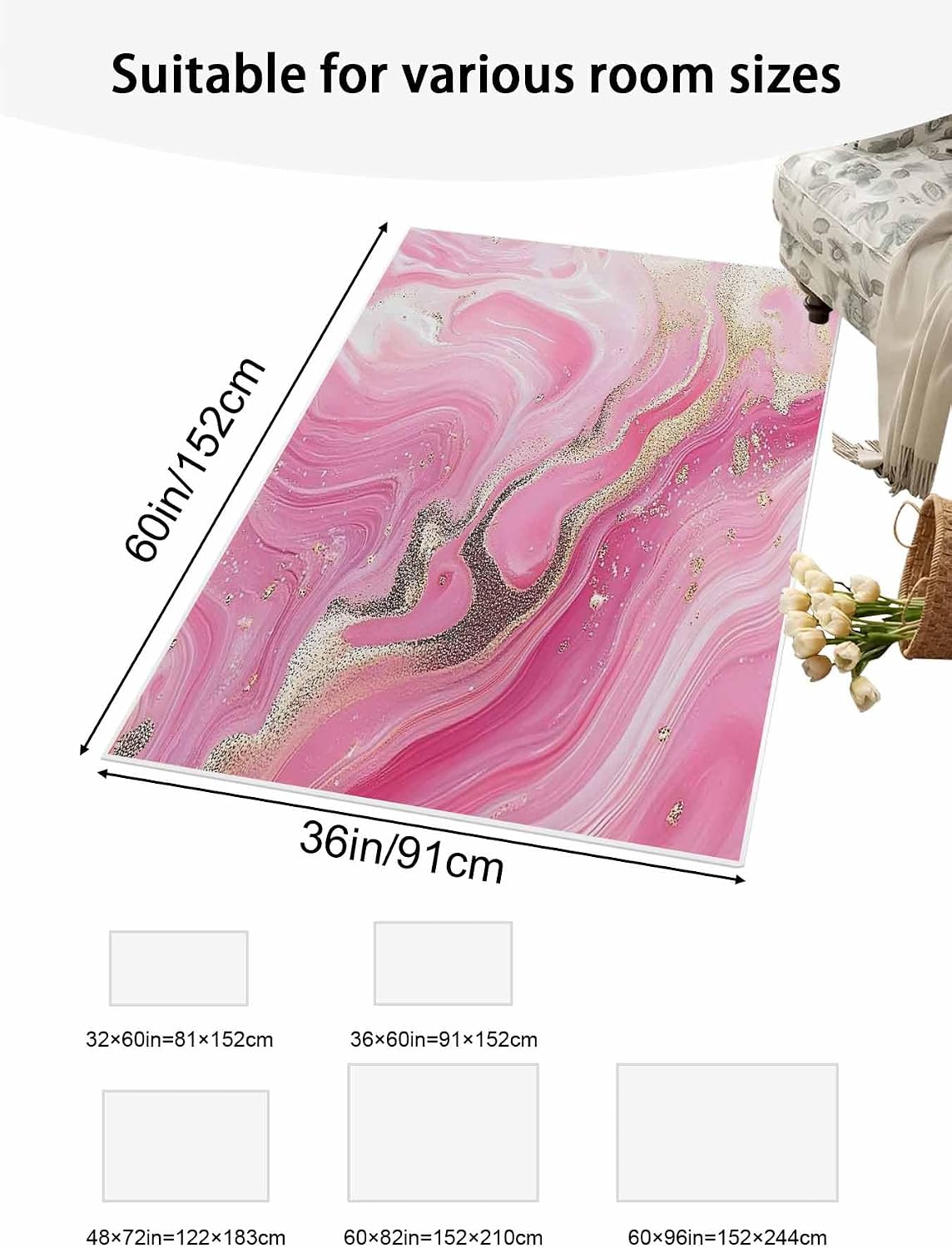 2.7'x5' Area Rugs Living Room Rug Minimalist Style Modern Pink Waves Washable Soft Fluffy Large Rug Abstract Art Non-Slip Floor Carpet for Bedroom Home Decor