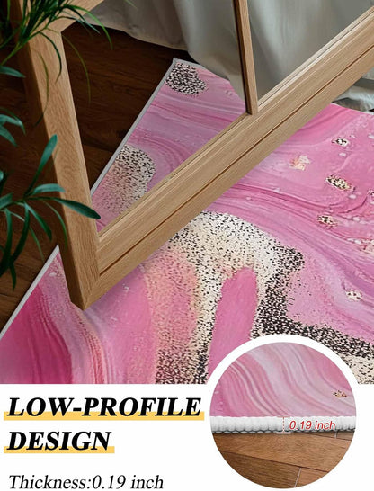 2.7'x5' Area Rugs Living Room Rug Minimalist Style Modern Pink Waves Washable Soft Fluffy Large Rug Abstract Art Non-Slip Floor Carpet for Bedroom Home Decor