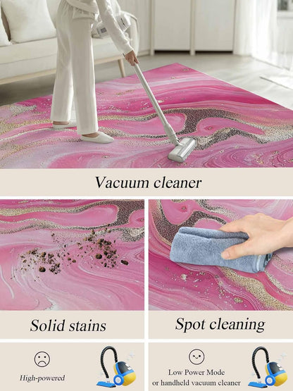 2.7'x5' Area Rugs Living Room Rug Minimalist Style Modern Pink Waves Washable Soft Fluffy Large Rug Abstract Art Non-Slip Floor Carpet for Bedroom Home Decor