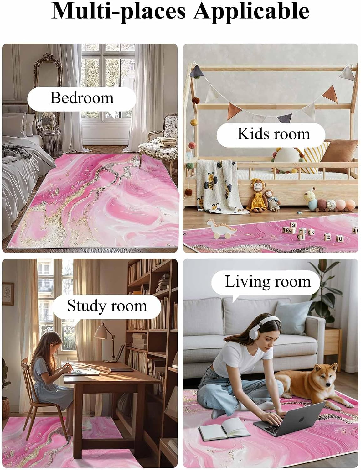 2.7'x5' Area Rugs Living Room Rug Minimalist Style Modern Pink Waves Washable Soft Fluffy Large Rug Abstract Art Non-Slip Floor Carpet for Bedroom Home Decor