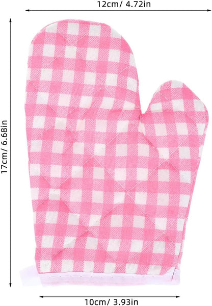 2Pcs Kids Oven Mitts for Children Play Kitchen, Microwave Oven Gloves Kitchen Baking Mitts, Red Checkered Heat Resistant s for Safe Backing Cooking BBQ (Pink Checkered)