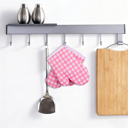 2Pcs Kids Oven Mitts for Children Play Kitchen, Microwave Oven Gloves Kitchen Baking Mitts, Red Checkered Heat Resistant s for Safe Backing Cooking BBQ (Pink Checkered)