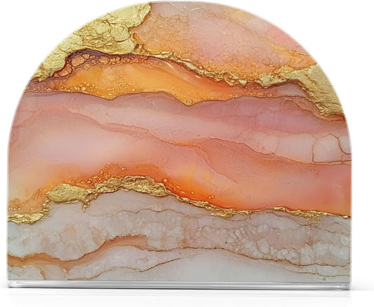 Napkin Caddy for Tabletop 1 Pack Holds 50-60 Napkins Double-Sided Printed Luncheon & Cocktail Napkin Holder Home & Kitchen Use Decorative Tabletop Accessory Marble Peach Gold