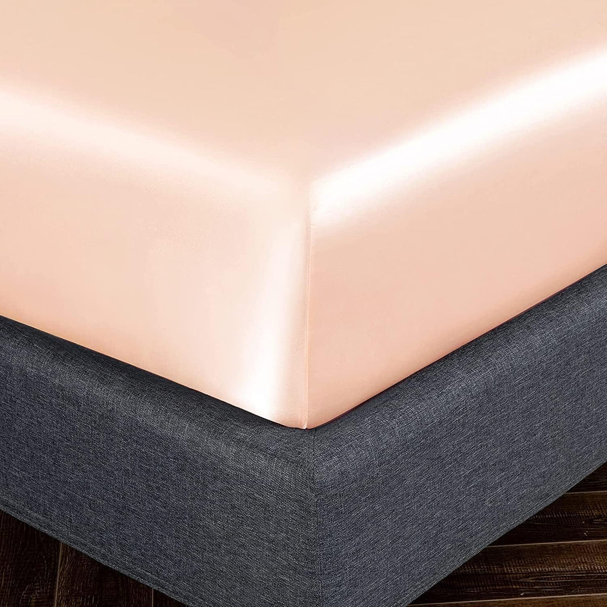 Satin Sheets Queen Size Sets, 4 Piece Peach Satin Bed Sheet Set with 15" Deep Pocket, Soft Satin Sheets Queen - Peach