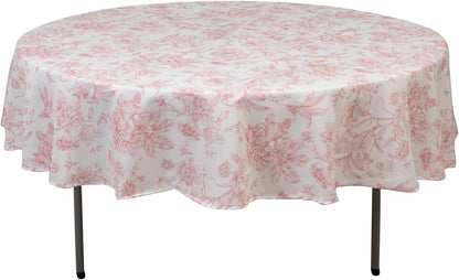Polyester Round Tablecloth 90" White with Pink French Toile Pattern - Sophisticated Table Cover for Chic Weddings & Events