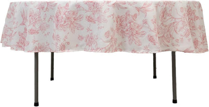 Polyester Round Tablecloth 90" White with Pink French Toile Pattern - Sophisticated Table Cover for Chic Weddings & Events