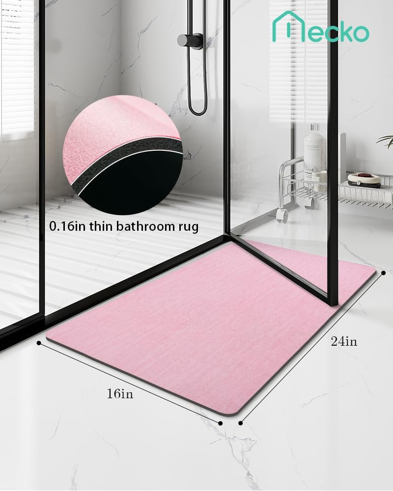 Bath Mat 16"x24",Ultra Thin Bathroom Rug fit Under Door Pink
