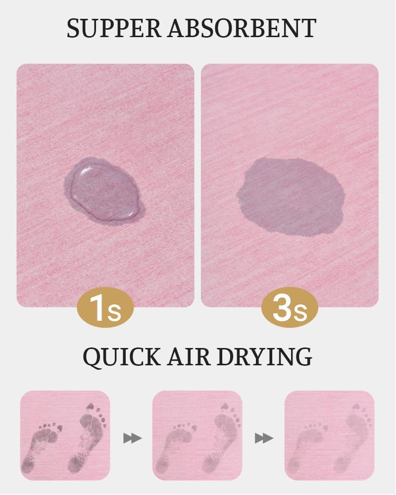 Bath Mat 16"x24",Ultra Thin Bathroom Rug fit Under Door Pink
