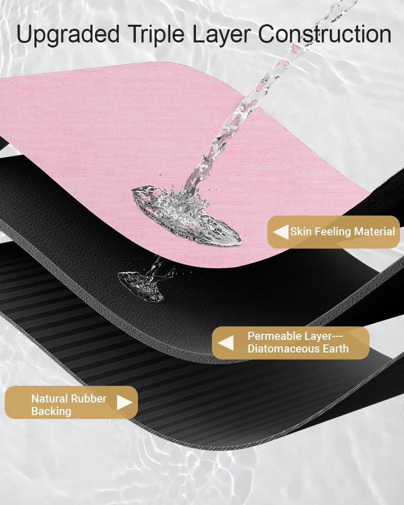 Bath Mat 16"x24",Ultra Thin Bathroom Rug fit Under Door Pink