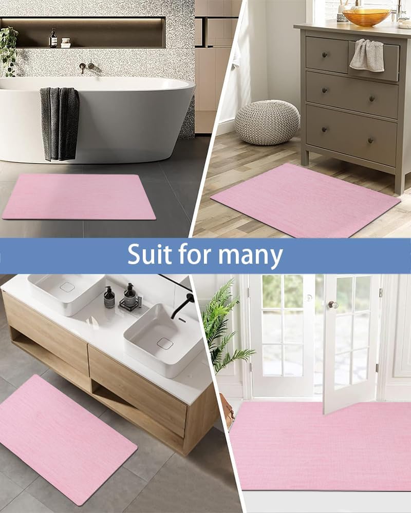 Bath Mat 16"x24",Ultra Thin Bathroom Rug fit Under Door Pink