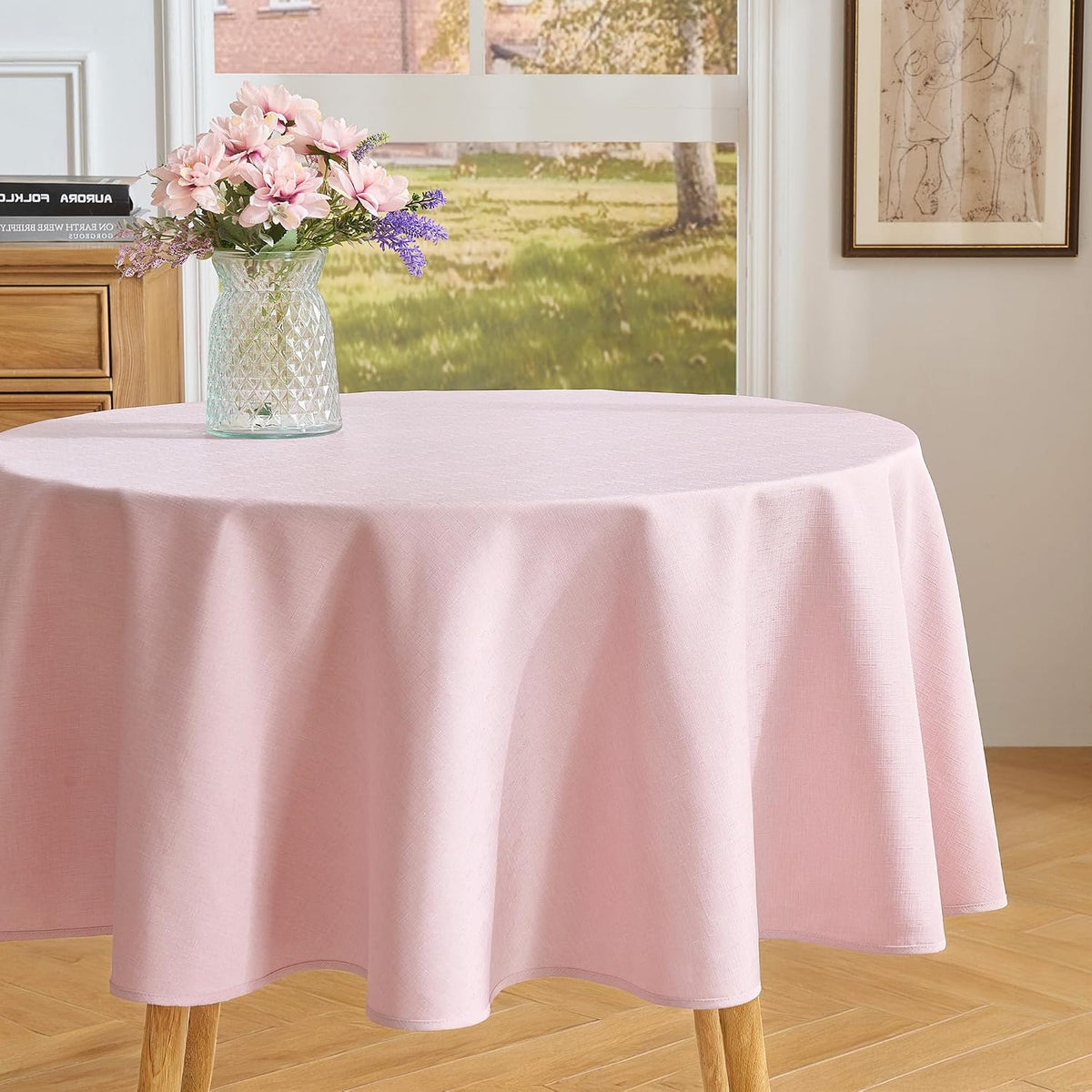 Light Pink Round Tablecloth 60 Inch Machine Washable Indoor & Outdoor
