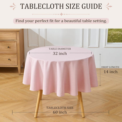 Light Pink Round Tablecloth 60 Inch Machine Washable Indoor & Outdoor
