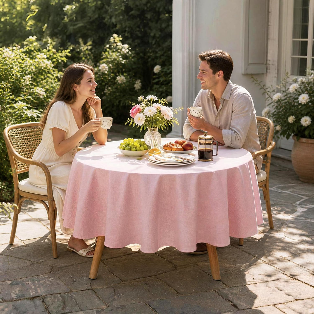 Light Pink Round Tablecloth 60 Inch Machine Washable Indoor & Outdoor