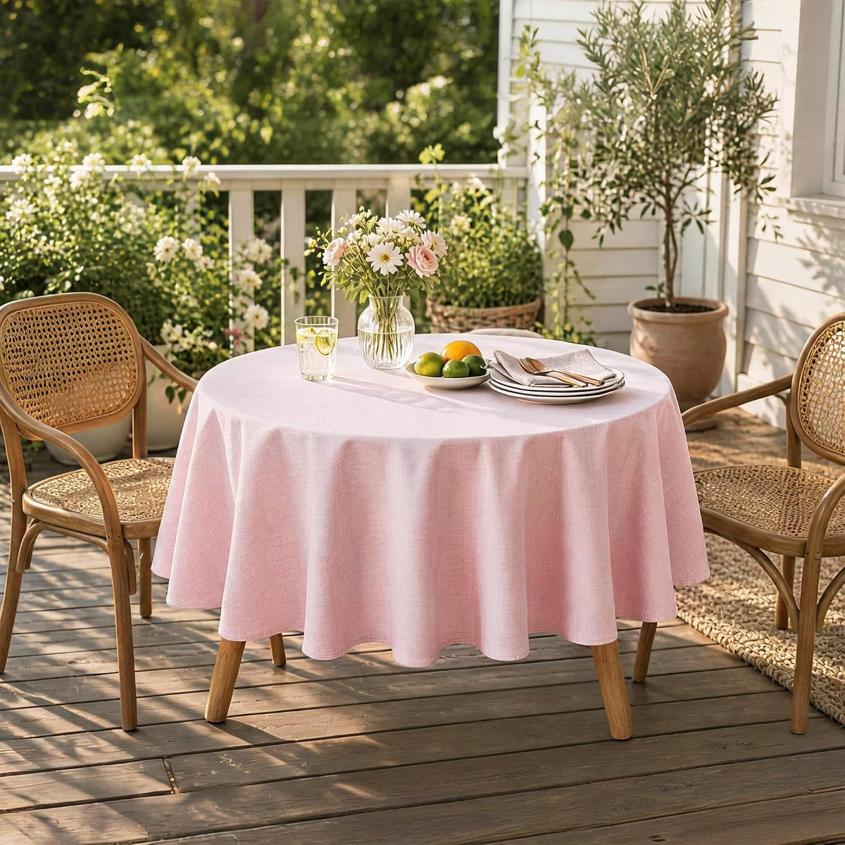 Light Pink Round Tablecloth 60 Inch Machine Washable Indoor & Outdoor