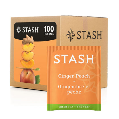 Ginger Peach Green Tea & Matcha Blend, Box of 100 Tea Bags (Packaging May Vary)