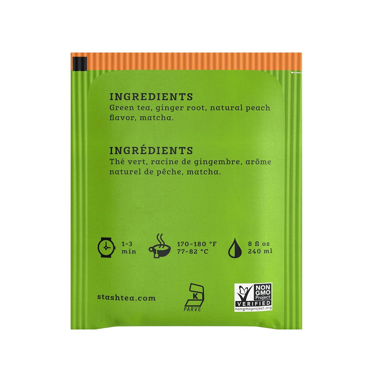 Ginger Peach Green Tea & Matcha Blend, Box of 100 Tea Bags (Packaging May Vary)