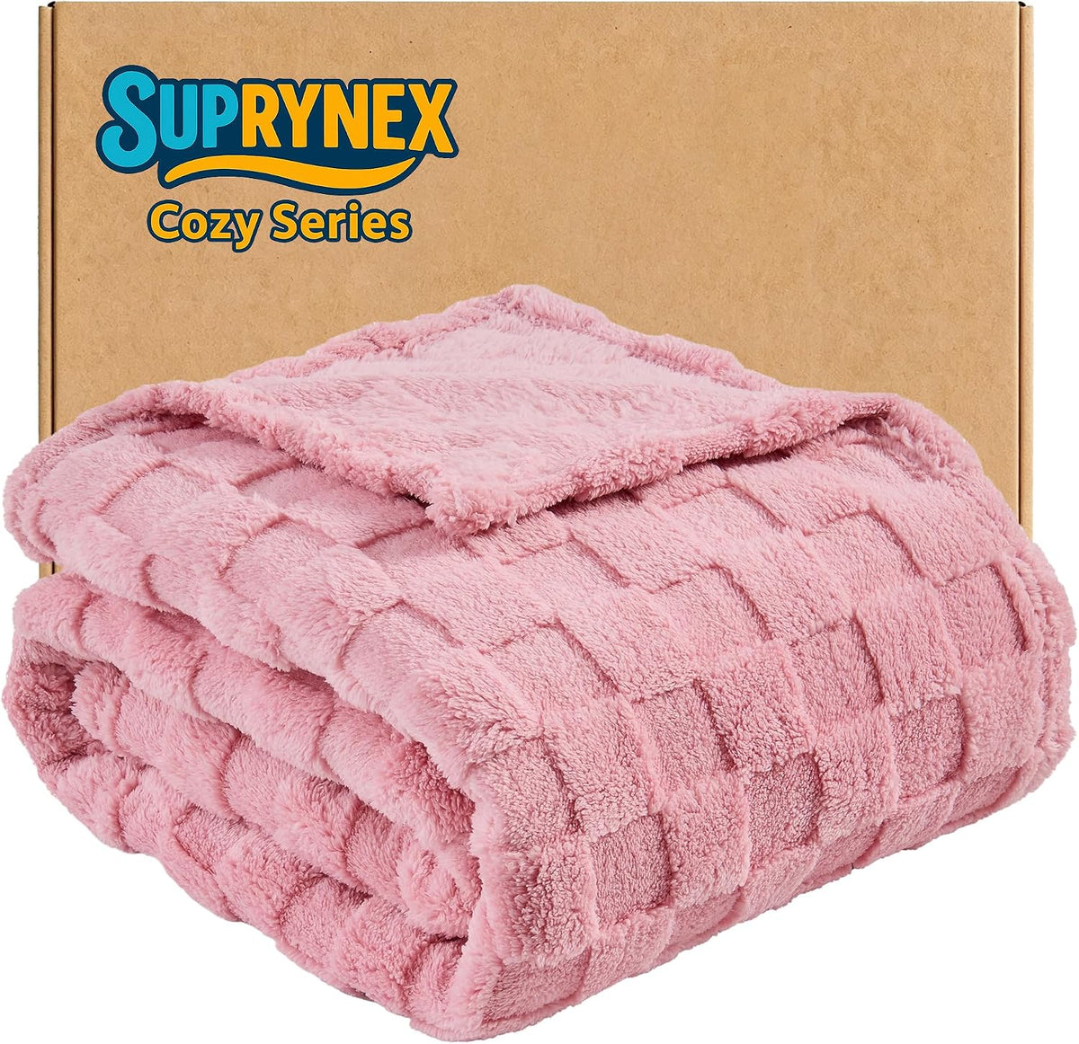 330GSM Checkered Fleece Throw Blanket for Couch, Pink, 50"x60"