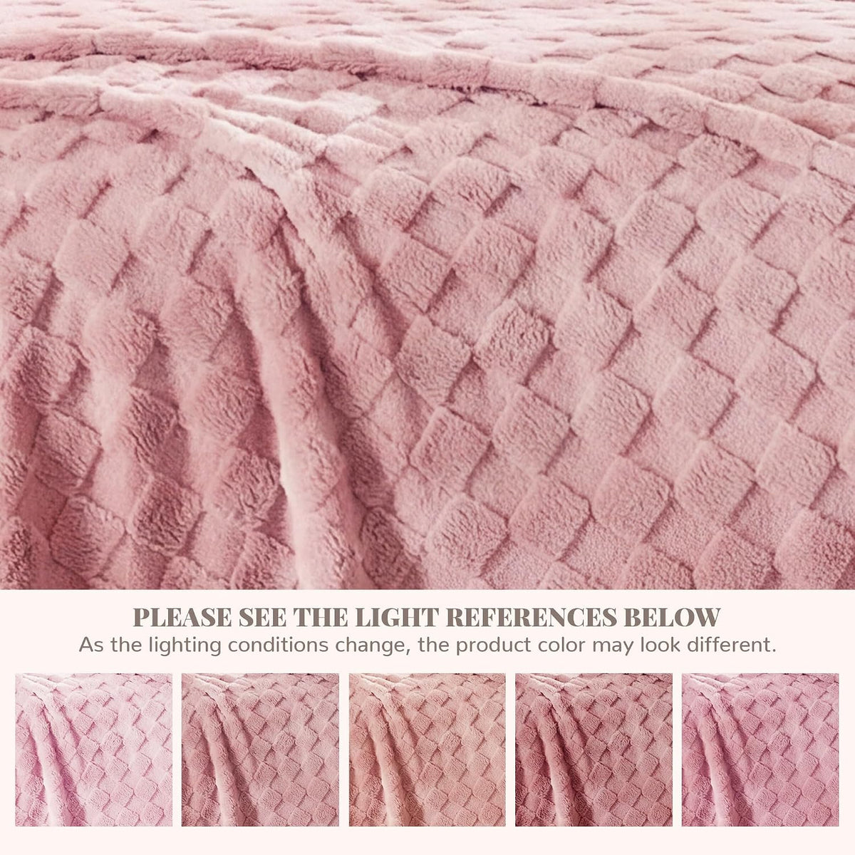 330GSM Checkered Fleece Throw Blanket for Couch, Pink, 50"x60"