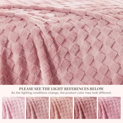 330GSM Checkered Fleece Throw Blanket for Couch, Pink, 50"x60"