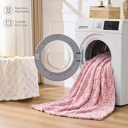 330GSM Checkered Fleece Throw Blanket for Couch, Pink, 50"x60"