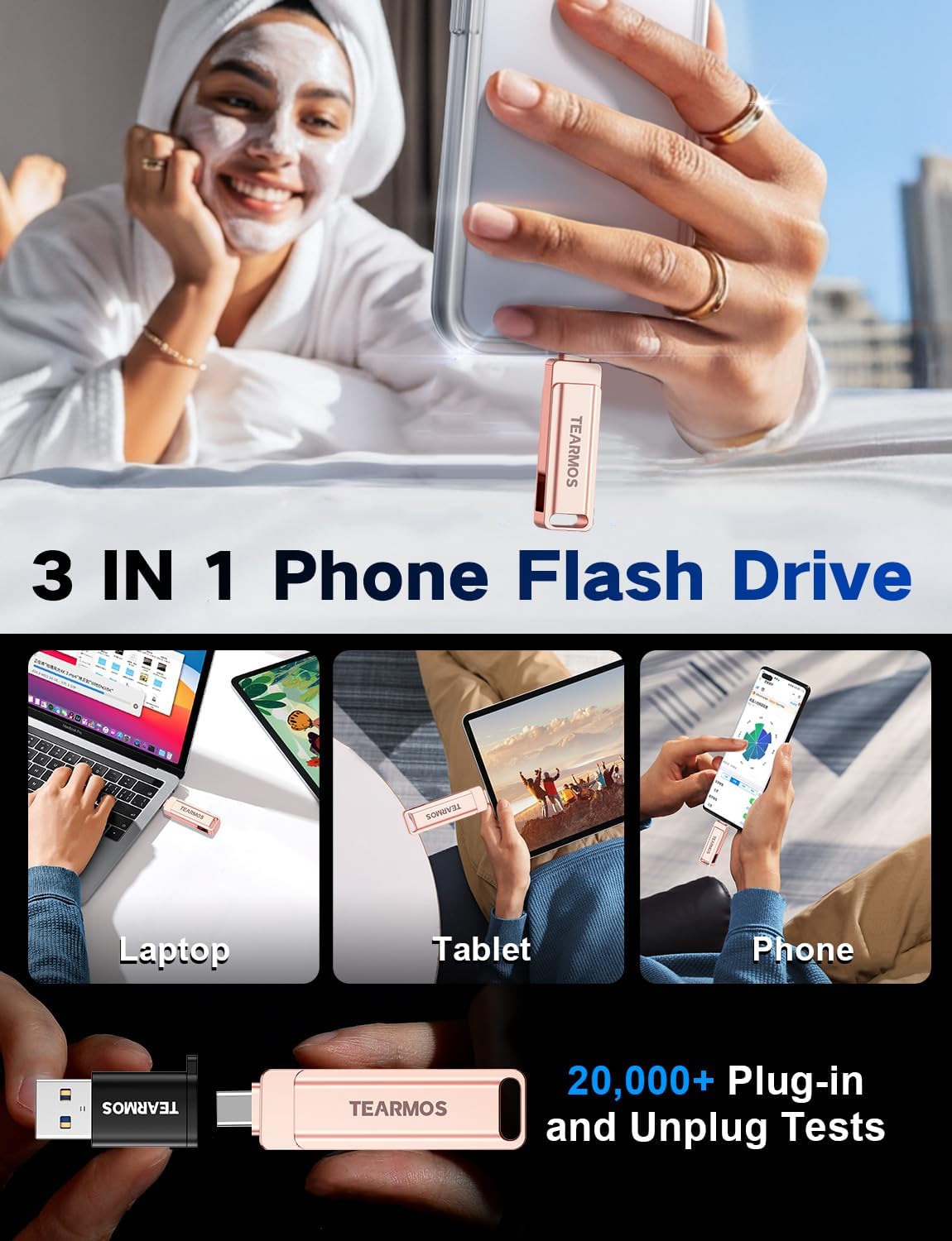 512GB Photo Stick for iPhone Flash Drive, Memory Stick Phone Storage for Photos and Videos Files Backup, Compatible with iPhone iPad Android PC, Plug & Play, No App Required (Rose Pink)