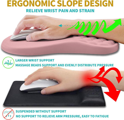 2 in 1 Ergonomic Mouse Pad Wrist Support & Wrist Rest for Computer Keyboard Set, with Relieve Carpal Tunnel Pain Massage Bulge and Full Memory Gel Design (2In1 Set, Pink)