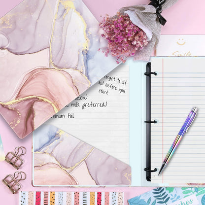 Cute 3 Ring Binder, 1-Inch Round Ring with Marble Interior Pockets for Organization, Fits 175 Sheets of 8.5x11 Paper forSchool and Office Supplies, Recipe, Pink, 1-Pack