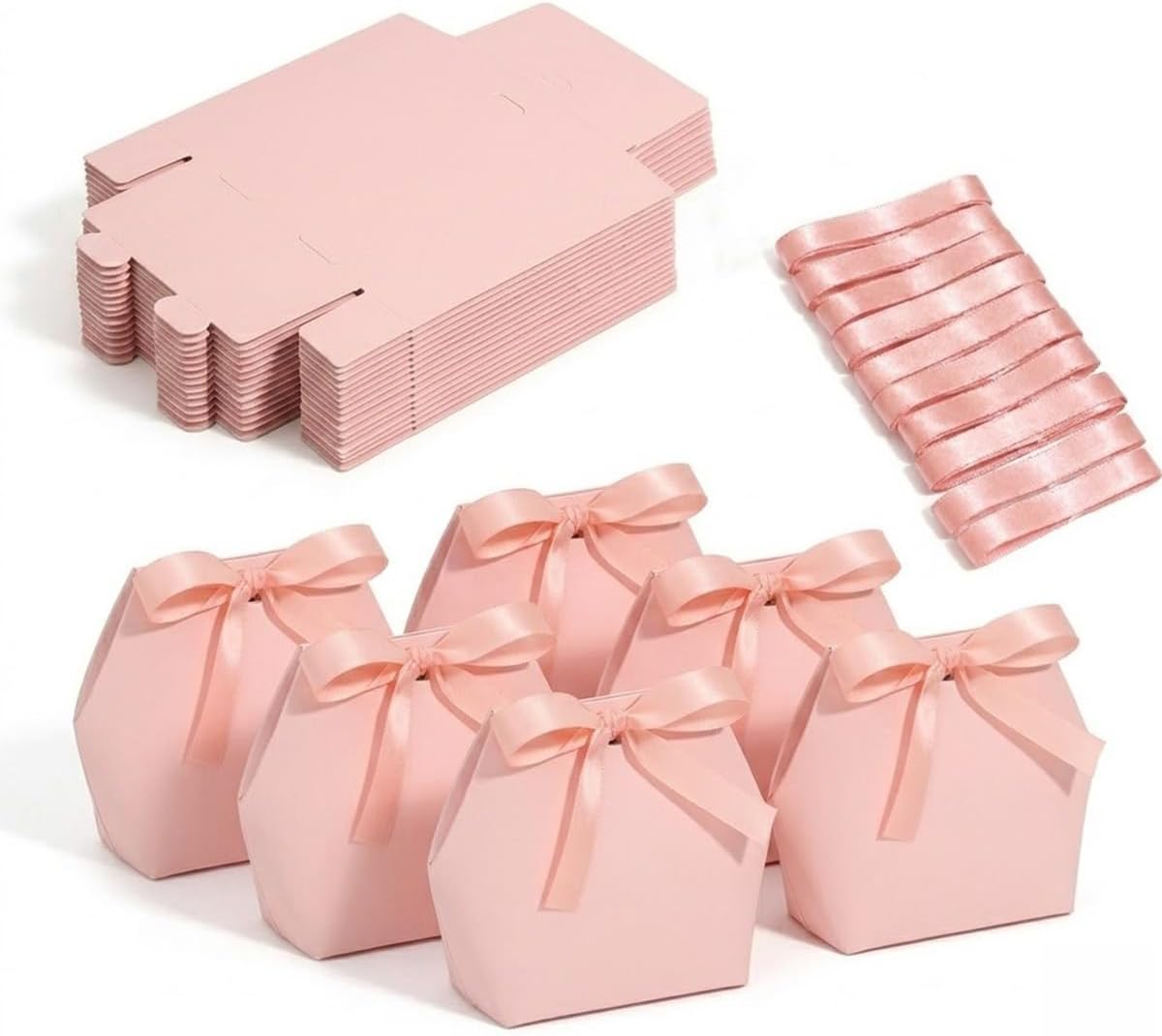 Small Gift Boxes, 16-Count Pink Hexagon Favor Boxes, Pink Ribbon