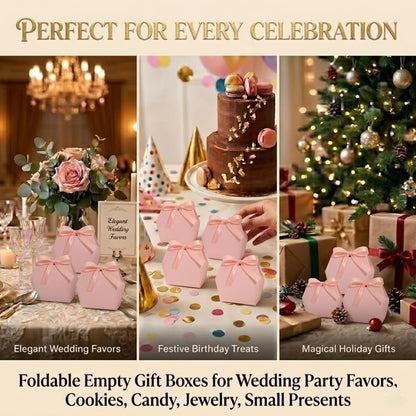 Small Gift Boxes, 16-Count Pink Hexagon Favor Boxes, Pink Ribbon