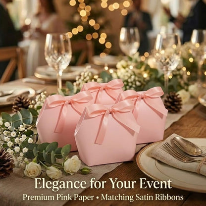 Small Gift Boxes, 16-Count Pink Hexagon Favor Boxes, Pink Ribbon