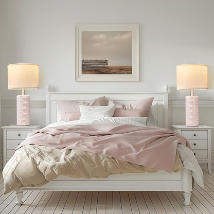 Modern Ceramic Table Lamps Set of 2, Lamps for Nightstands, Pink