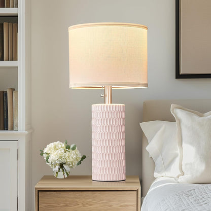 Modern Ceramic Table Lamps Set of 2, Lamps for Nightstands, Pink