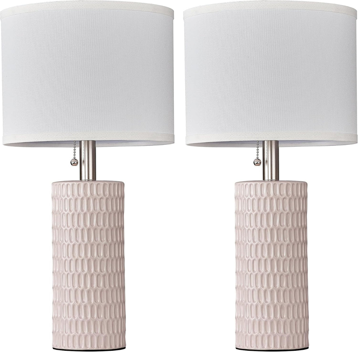Modern Ceramic Table Lamps Set of 2, Lamps for Nightstands, Pink