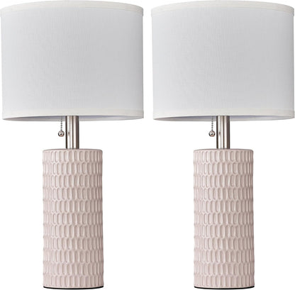 Modern Ceramic Table Lamps Set of 2, Lamps for Nightstands, Pink
