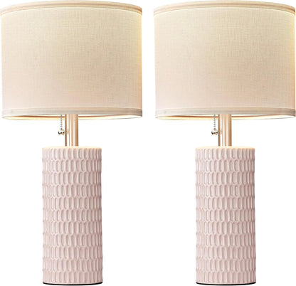 Modern Ceramic Table Lamps Set of 2, Lamps for Nightstands, Pink