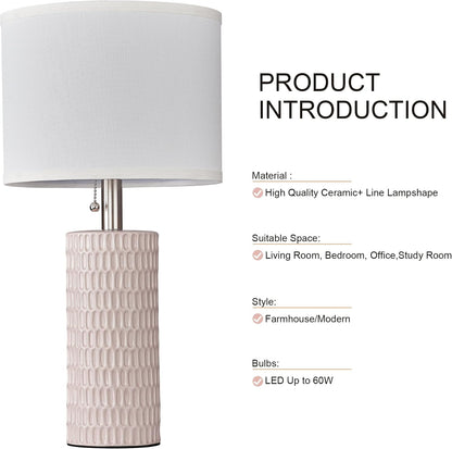 Modern Ceramic Table Lamps Set of 2, Lamps for Nightstands, Pink