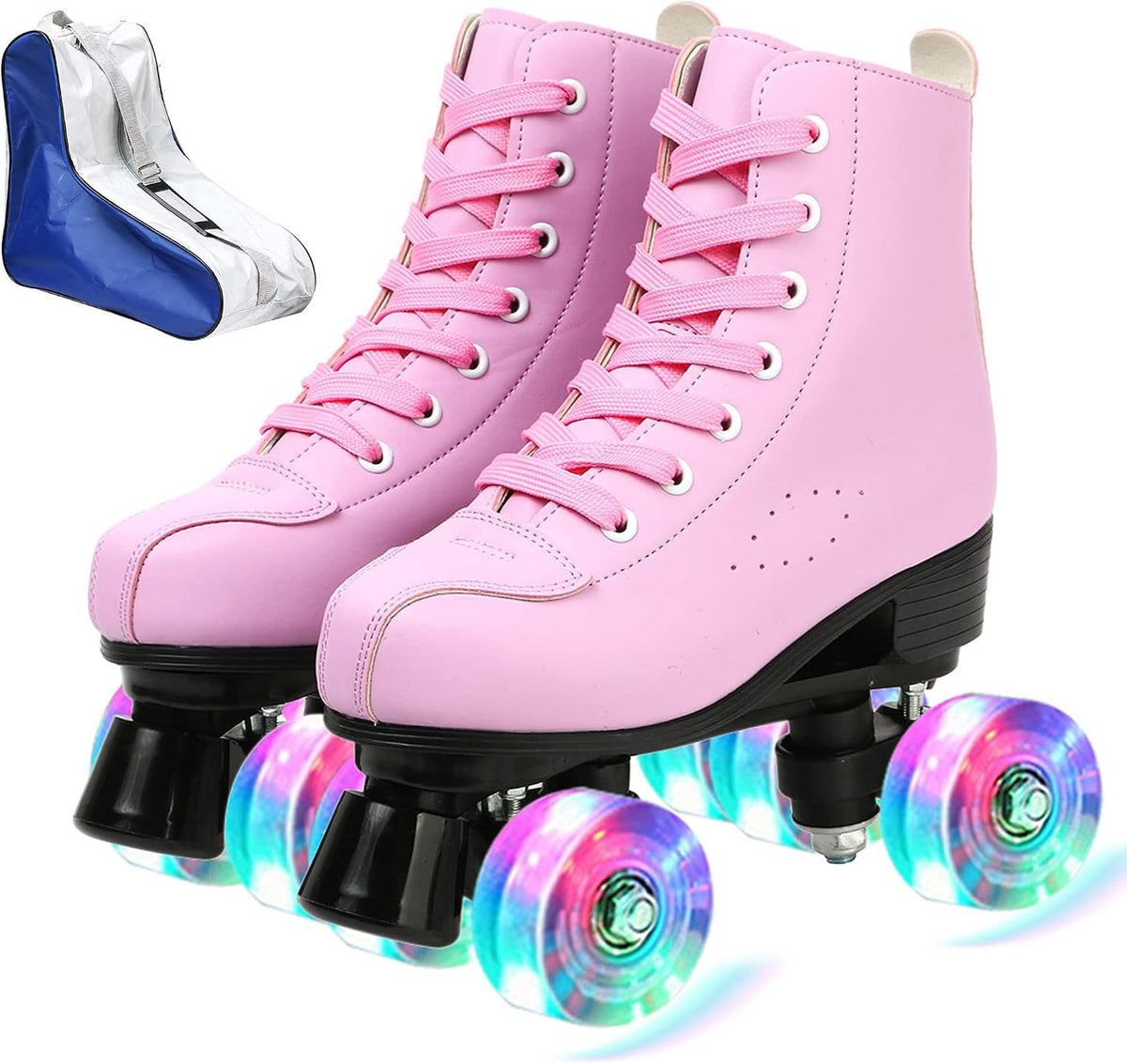 Roller Skates for Women Men Cozy PU Leather High-top Roller Skates for Beginner Double-Row PU Wheels, Professional Indoor Outdoor Roller Skates with Shoes Bag