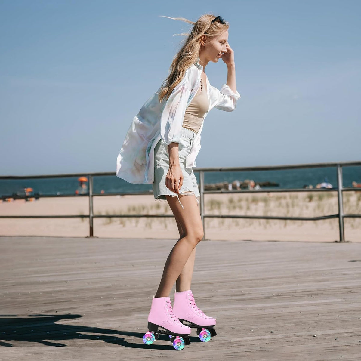 Roller Skates for Women Men Cozy PU Leather High-top Roller Skates for Beginner Double-Row PU Wheels, Professional Indoor Outdoor Roller Skates with Shoes Bag