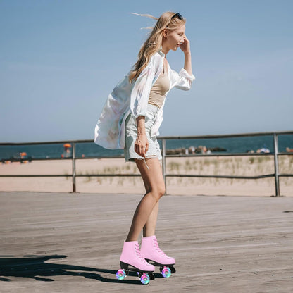 Roller Skates for Women Men Cozy PU Leather High-top Roller Skates for Beginner Double-Row PU Wheels, Professional Indoor Outdoor Roller Skates with Shoes Bag