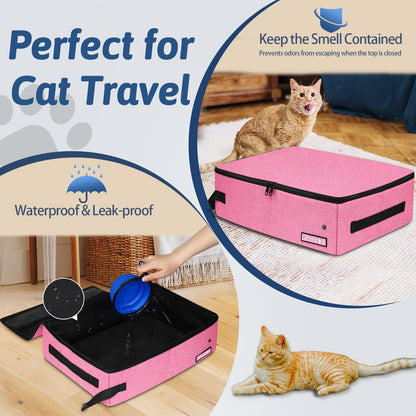 Portable Cat Travel Litter Box with Lid, Pink