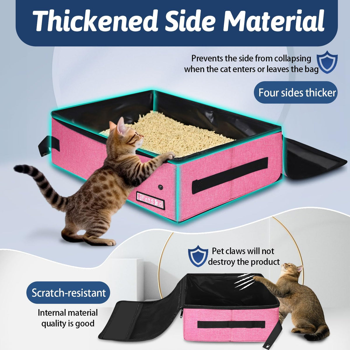 Portable Cat Travel Litter Box with Lid, Pink