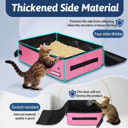 Portable Cat Travel Litter Box with Lid, Pink