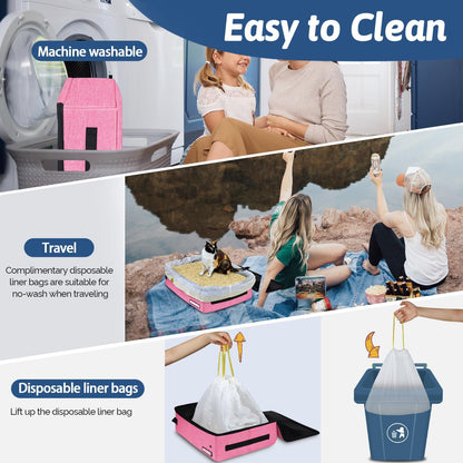 Portable Cat Travel Litter Box with Lid, Pink
