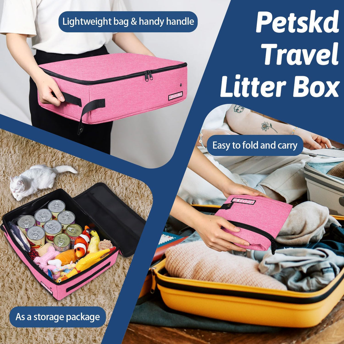 Portable Cat Travel Litter Box with Lid, Pink