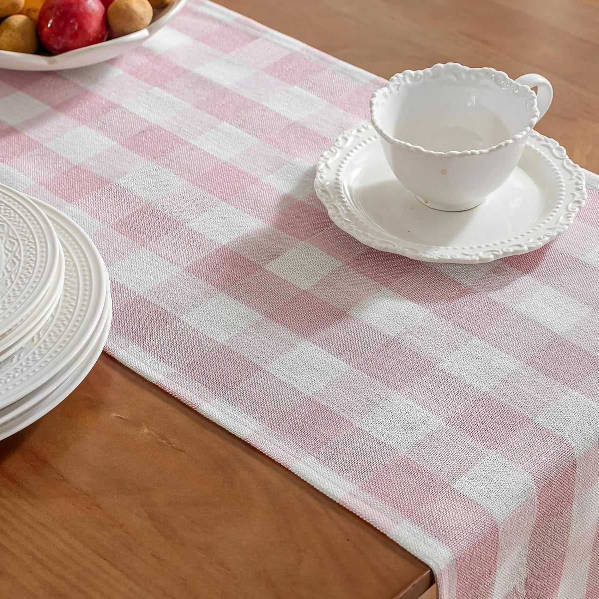 Gingham Table Runner, Cotton Linen Style Picnic Checkered Table Runners Farmhouse Buffalo Plaid Baby Shower Birthday Party Decoration Home Dining Kitchec Decor, Pink 13x72